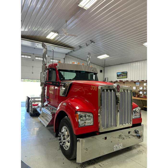 Light Slate Gray Rollin Low 12" Straight Visor (Kenworth T680, T880, W990) (Peterbilt 567, 579, 589)  #3002 PETERBILT VISOR