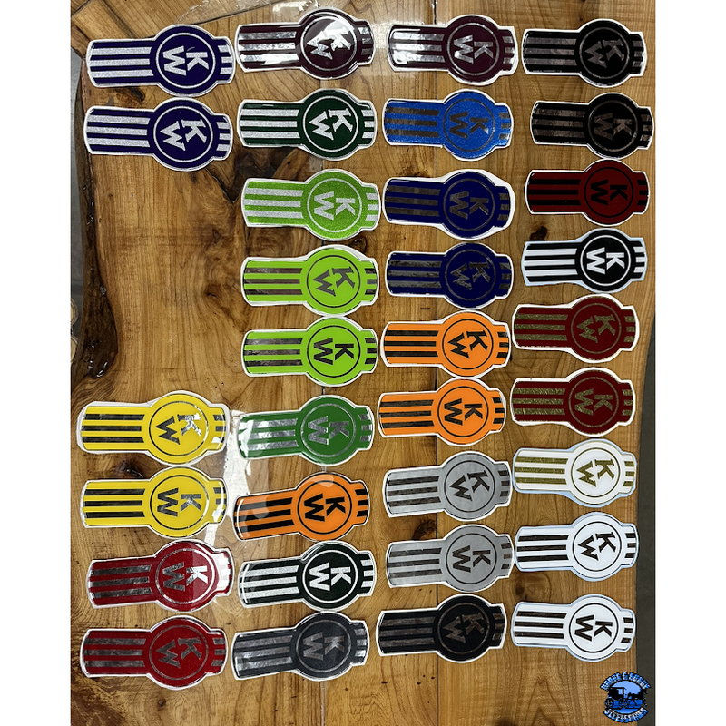Custom Kenworth Emblem Decal Made In The USA (Choose Color) Emblems Old School Crooked Style Orange/Chrome,Old School Crooked Style Blue/Chrome,Old School Crooked Style Purple/Silver,New Style Glitter Red/Chrome,New Style White/Chrome,New Style Silver/Chrome,New Style Black/Chrome,New Style Medium Blue/Chrome,New Style Metallic Lime Green/Silver,New Style Green/Chrome,New Style Purple/Silver,New Style Plum/Chrome,New Style Yellow/Chrome,New Style Dark Gray/Silver,New Style Blue/Chrome,New Style Orange/Chrom