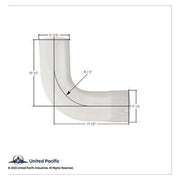 UNITED PACIFIC ALUMINIZED 90 DEGREE EXHAUST ELBOW FOR KENWORTH PART NO. 18340 EXHAUST Light Gray