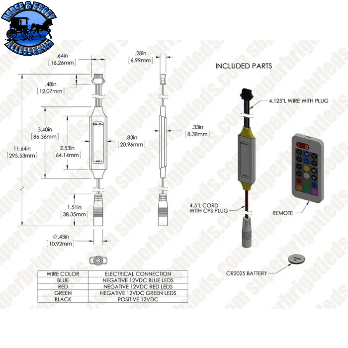 RGB CONTROLLER LC4 DISPLAY; WIRELESS RF REMOTE W/DYNAMIC COLOR CHANGING MODES; 5 AMPS