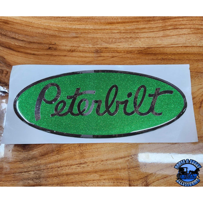 Sienna Custom Peterbilt Emblem Decal Replacements Made In The USA (Choose Color) Emblems Metallic Green Apple/Chrome