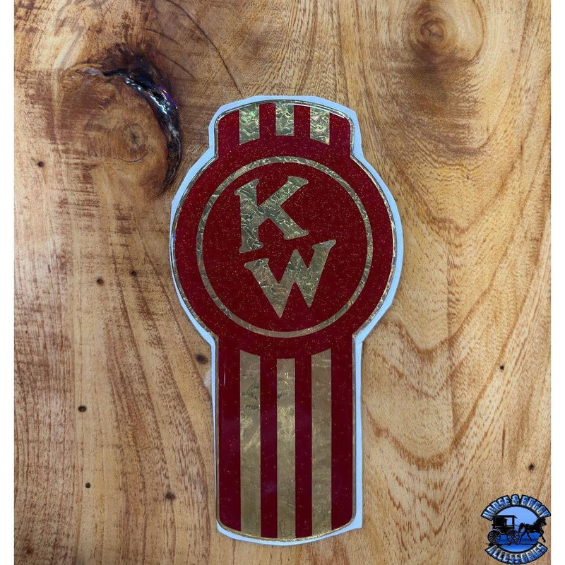 Custom Kenworth Emblem Decal Made In The USA (Choose Color) Emblems Old School Crooked Style Red/Gold Rosy Brown