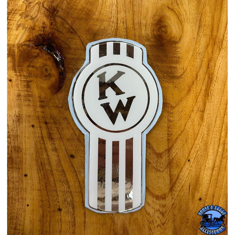 Custom Kenworth Emblem Decal Made In The USA (Choose Color) Emblems Old School Crooked Style White/Chrome Sienna