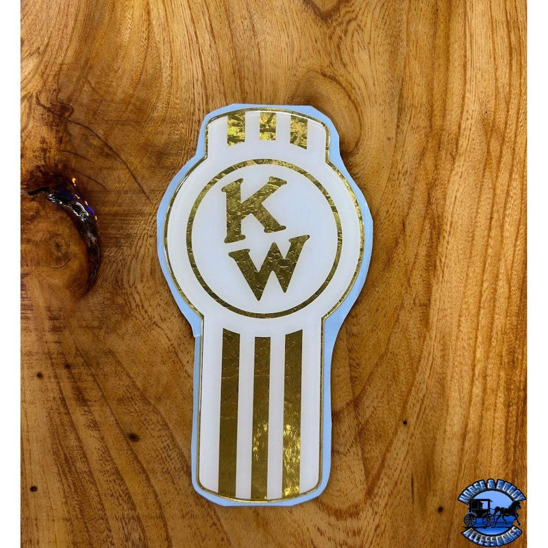 Custom Kenworth Emblem Decal Made In The USA (Choose Color) Emblems Old School Crooked Style White/Gold Sienna