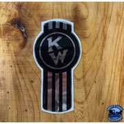 Custom Kenworth Emblem Decal Made In The USA (Choose Color) Emblems Old School Crooked Style Black/Chrome Sienna