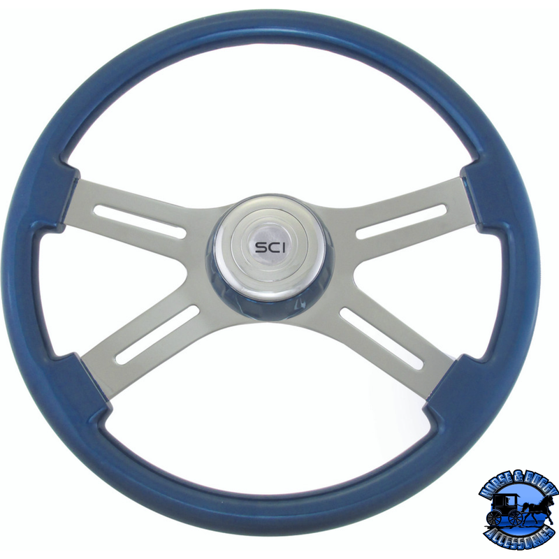 Steering Creations 18" Painted Wood Four Spoke Wheels steering wheel Classic - Blue - Matching Bezel Dim Gray