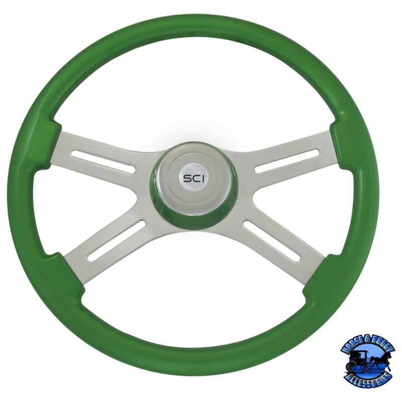 Steering Creations 18" Painted Wood Four Spoke Wheels steering wheel Classic - Green - Matching Bezel Gray