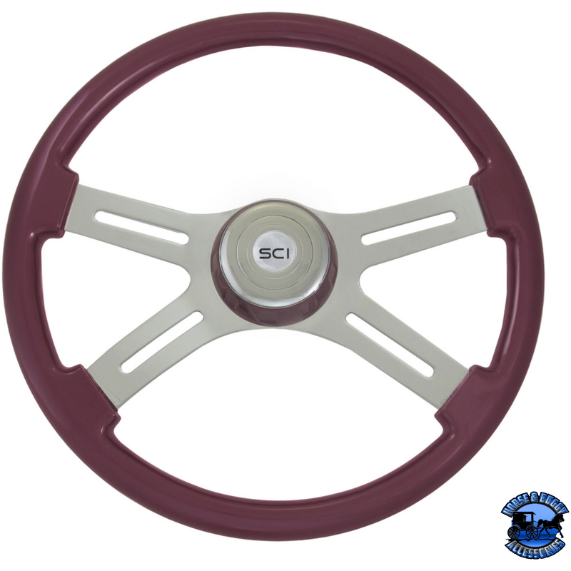 Steering Creations 18" Painted Wood Four Spoke Wheels steering wheel Classic - Purple - Matching Bezel Dim Gray