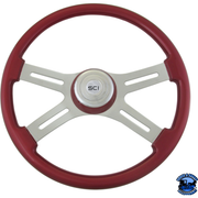 Steering Creations 18" Painted Wood Four Spoke Wheels steering wheel Classic - Red - Matching Bezel Gray