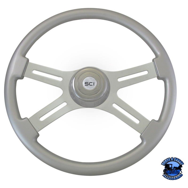 Steering Creations 18" Painted Wood Four Spoke Wheels steering wheel Classic - Silver - Matching Bezel Dark Gray