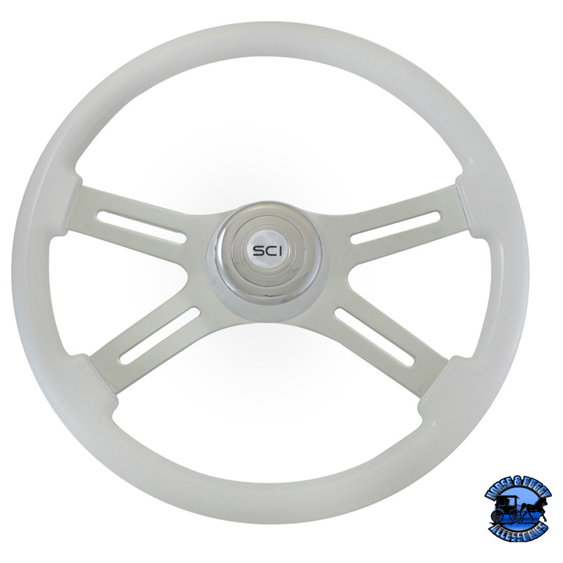 Steering Creations 18" Painted Wood Four Spoke Wheels steering wheel Classic - White - Matching Bezel Gray