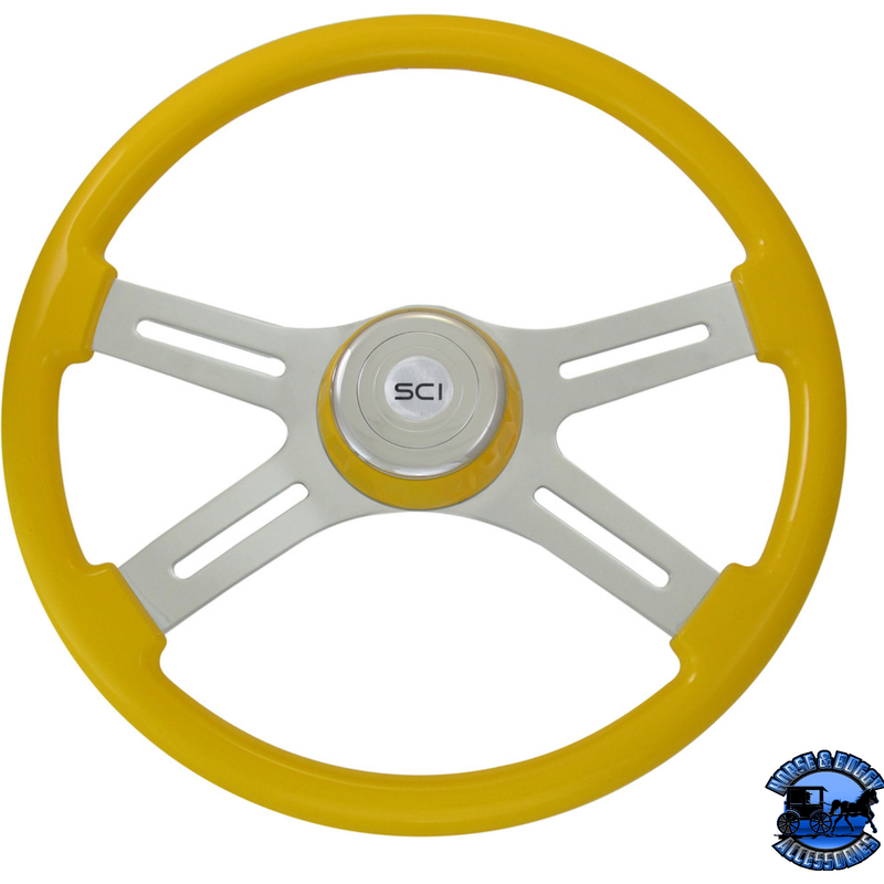 Steering Creations 18" Painted Wood Four Spoke Wheels steering wheel Classic - Yellow - Matching - Bezel Dark Goldenrod