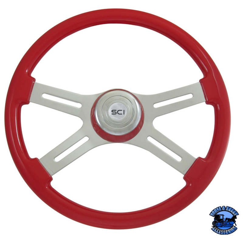 Steering Creations 18" Painted Wood Four Spoke Wheels steering wheel Classic - Viper Red - Matching Bezel Brown