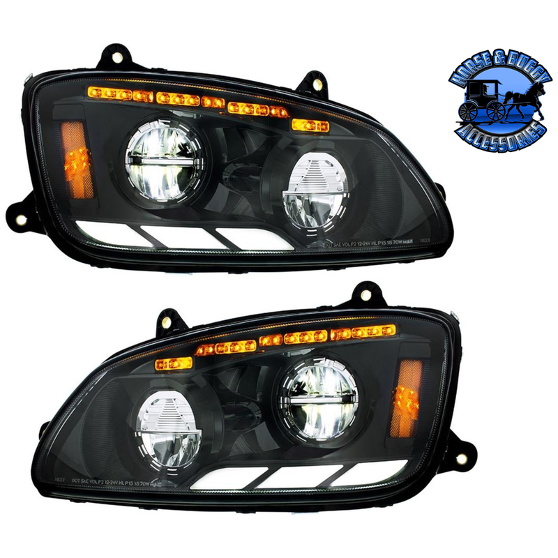 BLACK LED HEADLIGHT WITH SEQUENTIAL TURN SIGNAL & POSITION LIGHT BARS FOR 2008-17 KENWORTH T660 HEADLIGHT DRIVER SIDE,PASSENGER SIDE Black