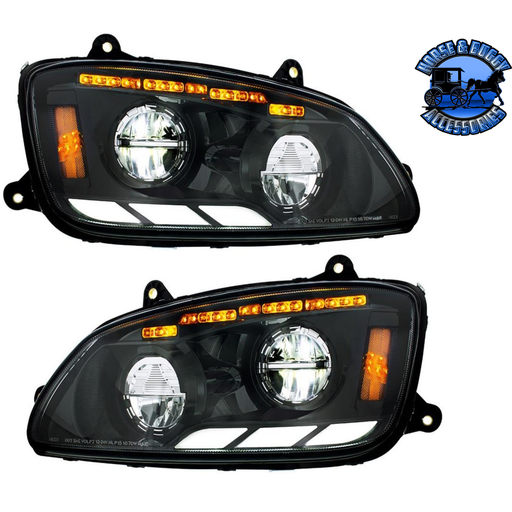 Black BLACK LED HEADLIGHT WITH SEQUENTIAL TURN SIGNAL & POSITION LIGHT BARS FOR 2008-17 KENWORTH T660 HEADLIGHT DRIVER SIDE,PASSENGER SIDE