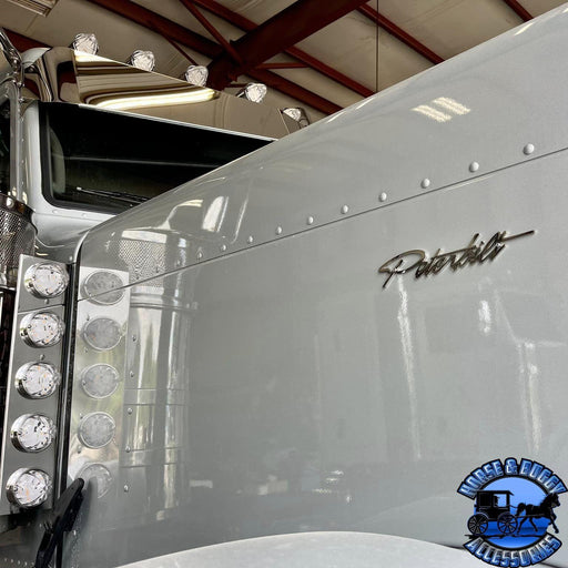 Dark Gray Stainless Peterbilt Emblem logos for sides and front of hoods (Sold by the Piece) #1054 EMBLEM