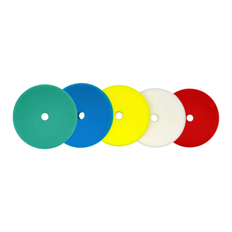 6" Foam Pads for Metal and Paint Polishing (Choose Color) Green Extra-Coarse Heavy Cut Pad,Blue Cutting Pad,Yellow Polishing Pad,White Finishing Pad,Red Extra-Fine Final Finish Pad,3-Step Pack Dark Cyan