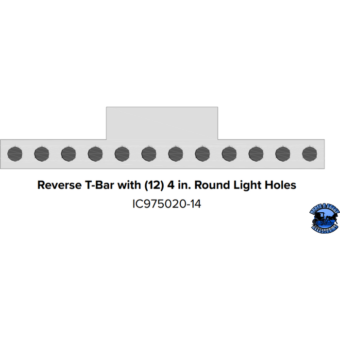 Light Gray Iowa Customs (Reverse t bar) rear bumper w/12 4" light holes across bottom. stainless with internal bracing. #IC-975020-14 bumper