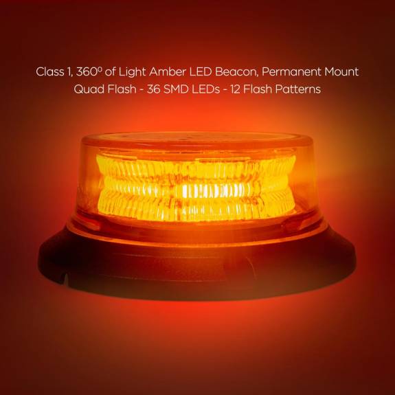 2599A  UFO Amber LED Light Beacon - Pipe or Screw Mount, Quad Flash (10-30 Volt DC)