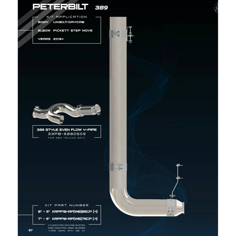 DP-KRPP18-RP85CP 8'' EXHAUST KIT (DPF) FOR PETE 389 W/ 8'' REDUCED TO 5'' ELBOWS & SPOOLS & CLAMPS (2018 NEWER)