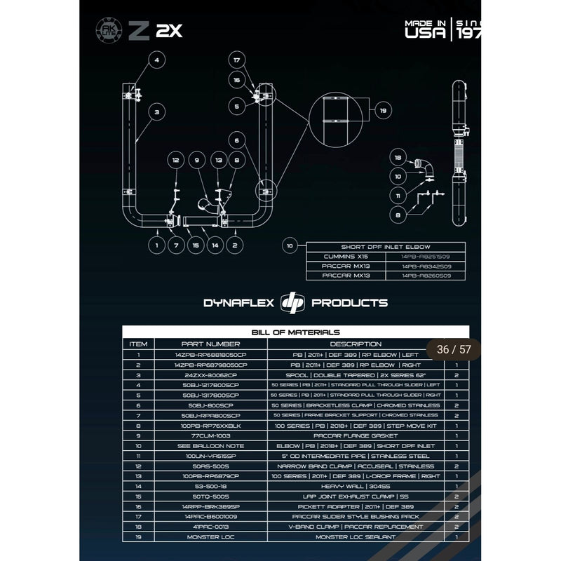 DP-KRPP18-RP85CP 8'' EXHAUST KIT (DPF) FOR PETE 389 W/ 8'' REDUCED TO 5'' ELBOWS & SPOOLS & CLAMPS (2018 NEWER)