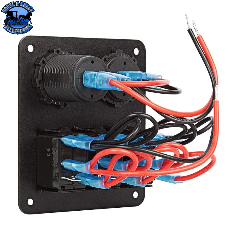 SB-RSP2-3 LED ROCKER SWITCH PANEL / VOLTMETER & DUAL USB ORT; 3 POSITION WATERPROOF C DIST. PANEL (20 AMPS)