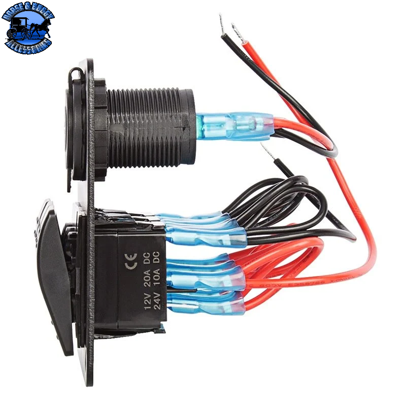 SB-RSP2-3 LED ROCKER SWITCH PANEL / VOLTMETER & DUAL USB ORT; 3 POSITION WATERPROOF C DIST. PANEL (20 AMPS)