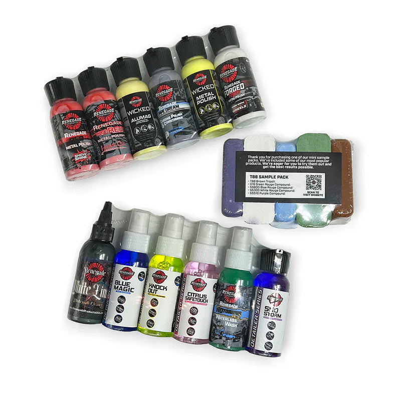 Renegade Products Sample Packs POLISHING LIQUID METAL POLISH,INSTANT DETAILER PACK,DRESSING PACK,INTERIOR PACK,WAX PACK Light Gray