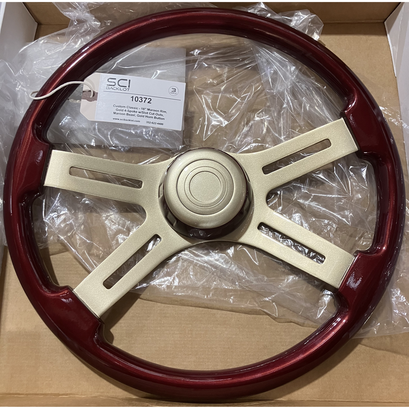 SC-10372 Custom Classic - 18" Maroon Rim, Gold 4-Spoke w/Slot Cut Outs, Maroon Bezel, Gold Horn Button Slate Gray
