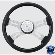 501-3090-77502 Steering Creations 16" Classic Black Painted Wood Rim, Chrome 4-Spoke w/Slot Cut Outs, Black Bezel Wheel steering wheel Dark Slate Gray