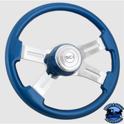 508-3081-77502 Steering Creations 16" Classic Blue Painted Wood Rim, Chrome 4-Spoke w/Slot Cut Outs, Blue Bezel Wheel steering wheel Dark Slate Blue
