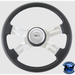 Steering Creations 16" Polyurethane Rim, Chrome 4-Spoke w/Slot Cut Outs, Black Textured Bezel Wheel