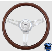 225-3003-77502 Steering Creations 16" Dart Wood Rim, Chrome 3-Spoke w/Slot Cut Outs, Chrome Bezel Wheel steering wheel Light Gray