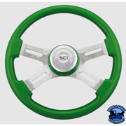 505-3077-77502 Steering Creations 16" Classic Green Painted Wood Rim, Chrome 4-Spoke w/Slot Cut Outs, Green Bezel Wheel steering wheel Forest Green