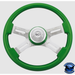 Steering Creations 16" Classic Green Painted Wood Rim, Chrome 4-Spoke w/Slot Cut Outs, Green Bezel Wheel