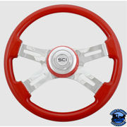 532-3062-77502 Steering Creations 16" Classic Viper Red Painted Wood Rim, Chrome 4-Spoke w/Slot Cut Outs Wheel steering wheel Light Gray