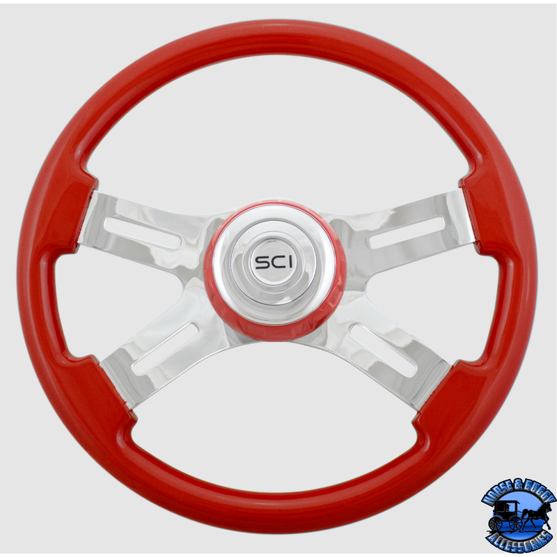532-3062-77502 Steering Creations 16" Classic Viper Red Painted Wood Rim, Chrome 4-Spoke w/Slot Cut Outs Wheel steering wheel Light Gray