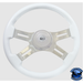 Steering Creations 16" Classic White Painted Wood Rim, Chrome 4-Spoke w/Slot Cut Outs, White Bezel Wheel