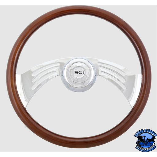 Steering Creations Flight - 18" Wood Rim Chrome 2-Spoke w/Cut Outs Wheel