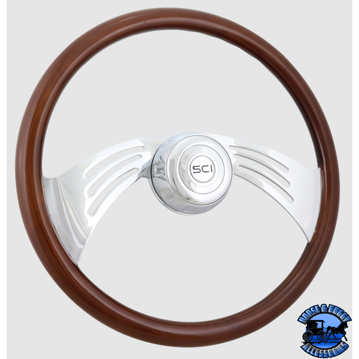 Steering Creations Flight - 18" Wood Rim Chrome 2-Spoke w/Cut Outs Wheel