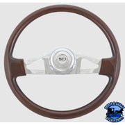 275-3003-77502 Steering Creations 18'' Pinion Mahogany Wood Chrome 2-Spoke w/ Cutouts Wheel steering wheel Light Gray