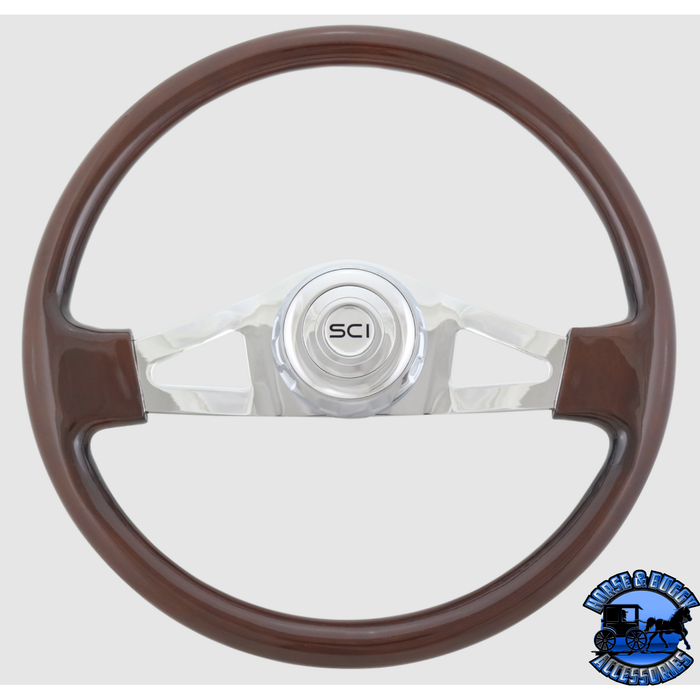 Steering Creations 18'' Pinion Mahogany Wood Chrome 2-Spoke w/ Cutouts Wheel