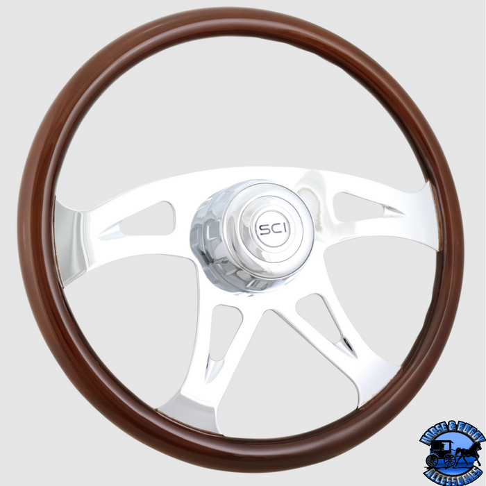 Steering Creations 18'' Ace Wood Rim Wheel Chrome 4-Spoke W/ Cut Outs