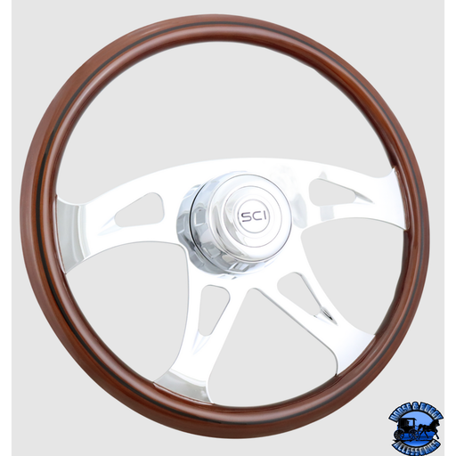 Steering Creations Ace w/Black Line 18" Wood Rim Chrome 4-Spoke w/Cut Outs Wheel