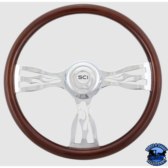 Steering Creations Blaze  18" Wood Rim Chrome 3-Spoke w/Cut Outs Wheel