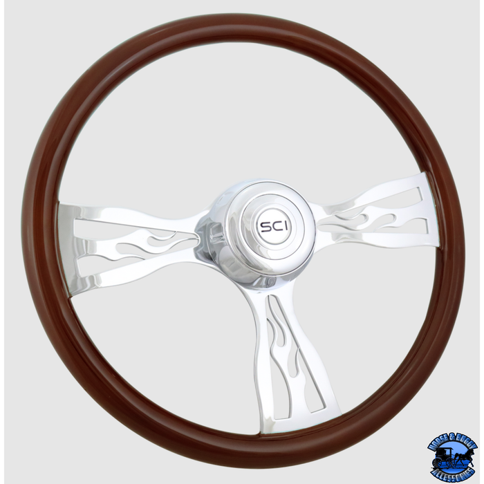 Steering Creations Blaze  18" Wood Rim Chrome 3-Spoke w/Cut Outs Wheel