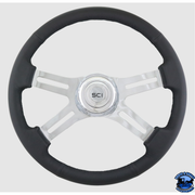 380-3003-77502 Steering Creations Classic Leather 18" Black Leather Rim Chrome 4-Spoke Wheel (3-Hole) steering wheel Dark Slate Gray