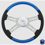 Steering Creations Classic Combo Blue - 18" Wood & Leather Rim 4-Spoke Wheel (3-Hole) steering wheel Dark Slate Gray