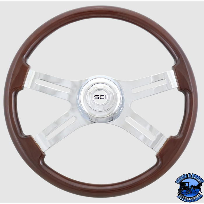 Steering Creations 18'' Classic Mahogany Wheel 4-Spoke w/ Chrome Cut-Outs