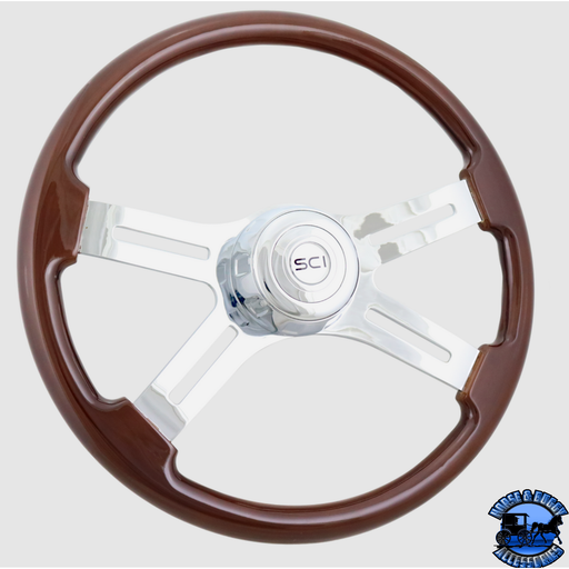 Steering Creations 18'' Classic Mahogany Wheel 4-Spoke w/ Chrome Cut-Outs